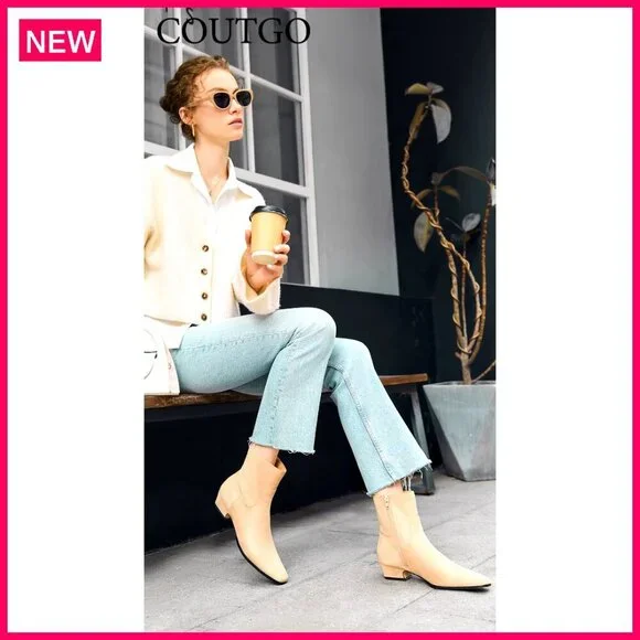 Women's Ankle Boots Low Heel Square Toe Chunky Heel Side Zipper Dressy - Picture 7 of 7